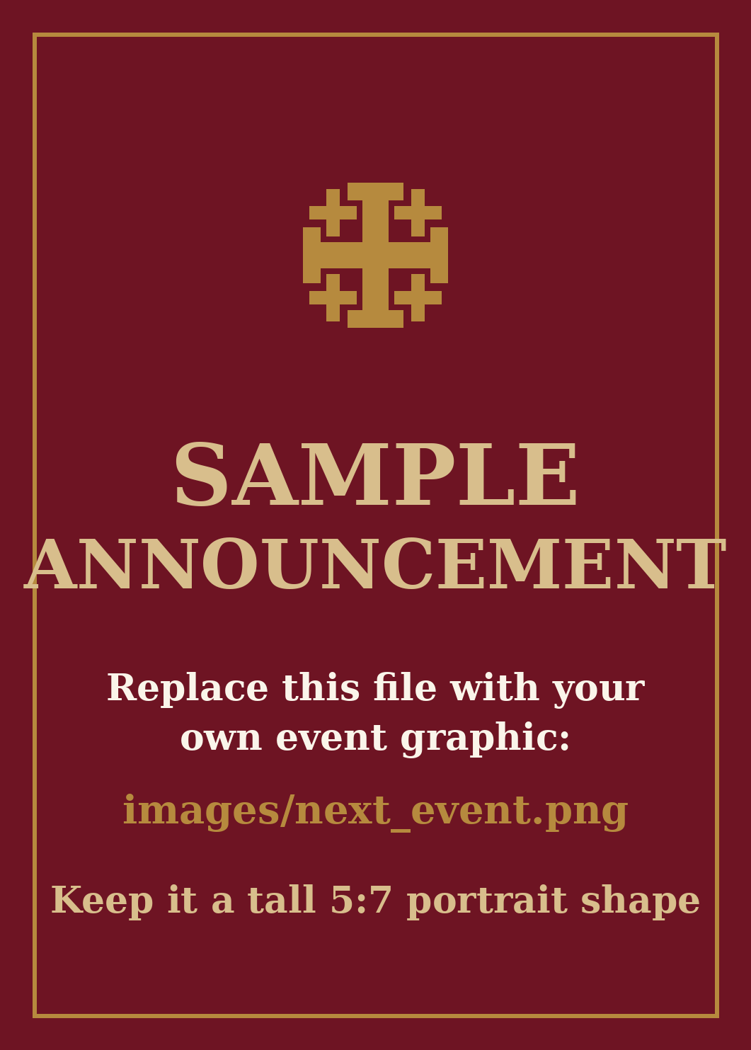 Announcement for our next gathering; details in the image.